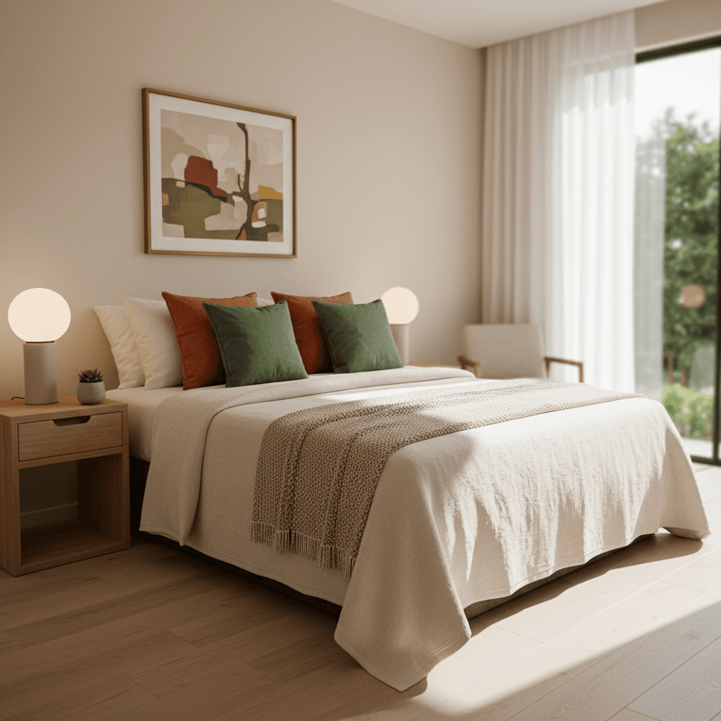 Professional guest bedroom with quality bedding and hospitality decor