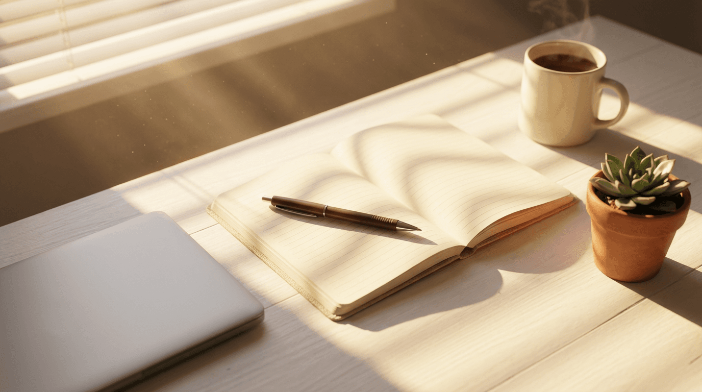Professional taking notes at desk in bright office